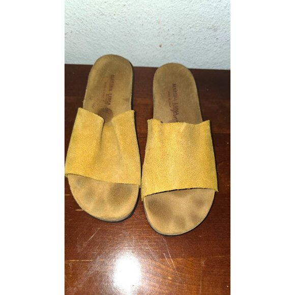 Mariana Luna Women's Yellow Suede Slide Sandals Cork Wedge Soles Size 9 - Picture 2 of 8